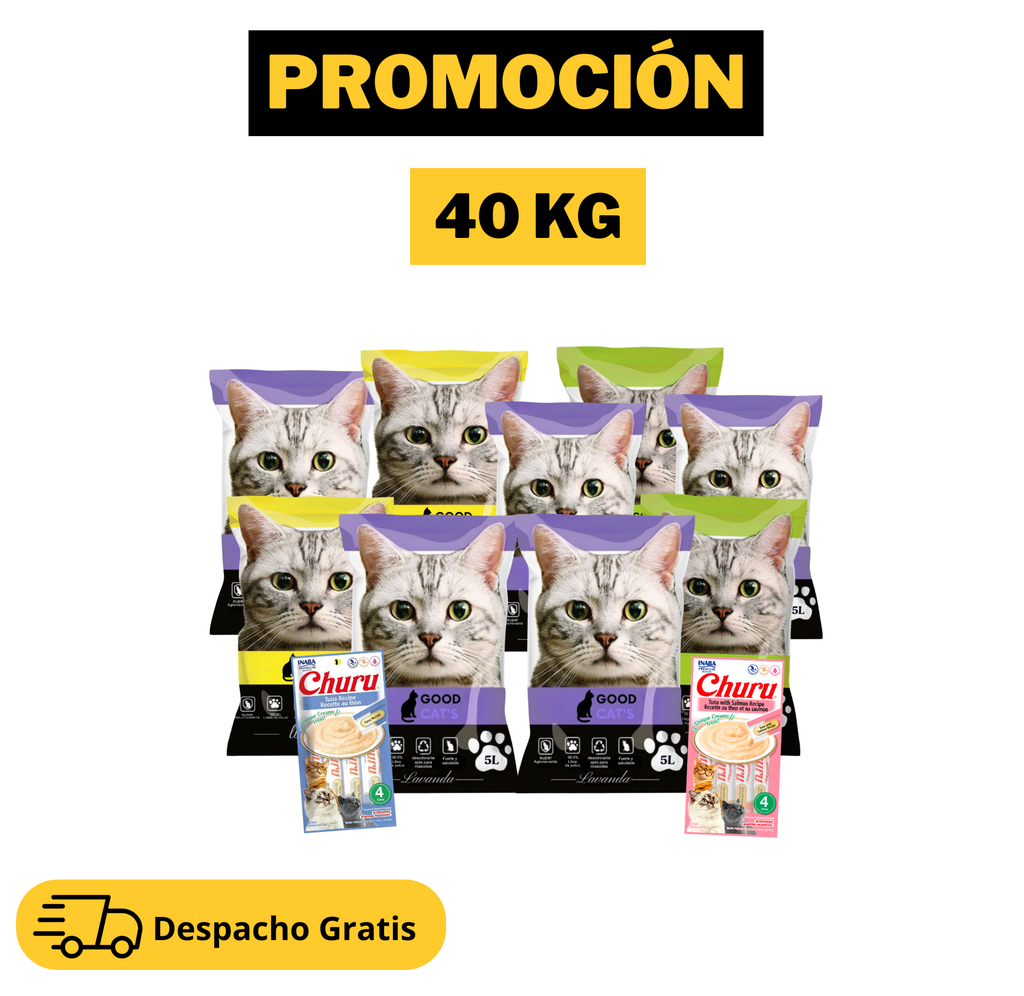 Pack 40kg Arena Sanitaria GoodCat’s Manzana + 2 Churu de Regalo – Máximo Ahorro
