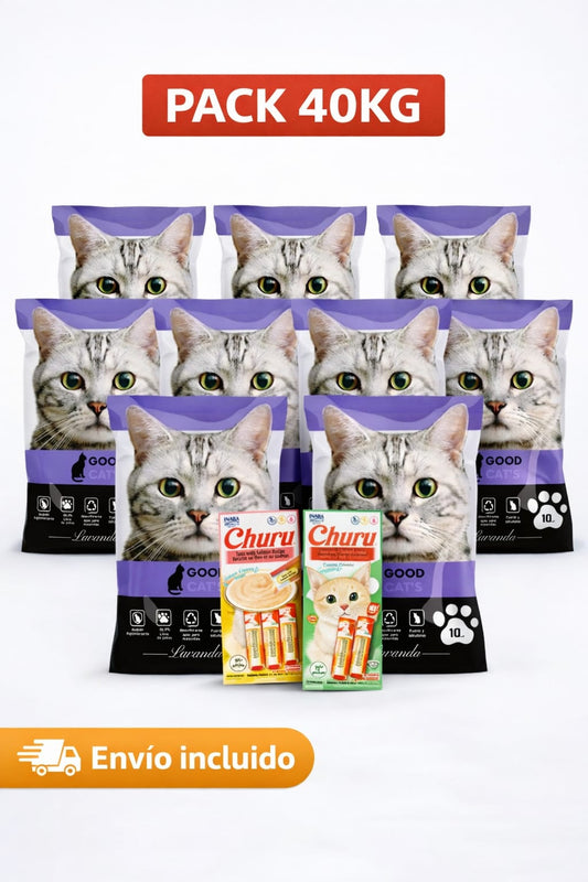 Pack 40kg Arena Sanitaria GoodCat’s Lavanda + 2 Churu de Regalo – Máximo Ahorro
