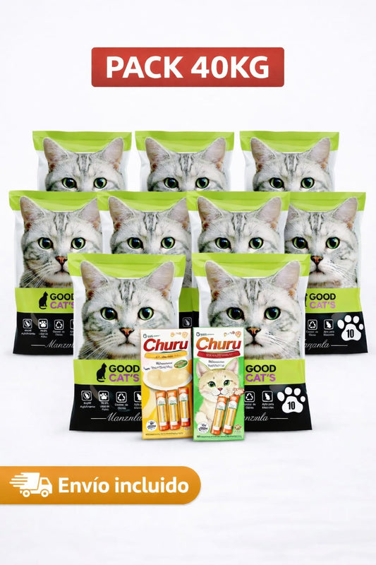 Pack 40kg Arena Sanitaria GoodCat’s Manzana + 2 Churu de Regalo – Máximo Ahorro